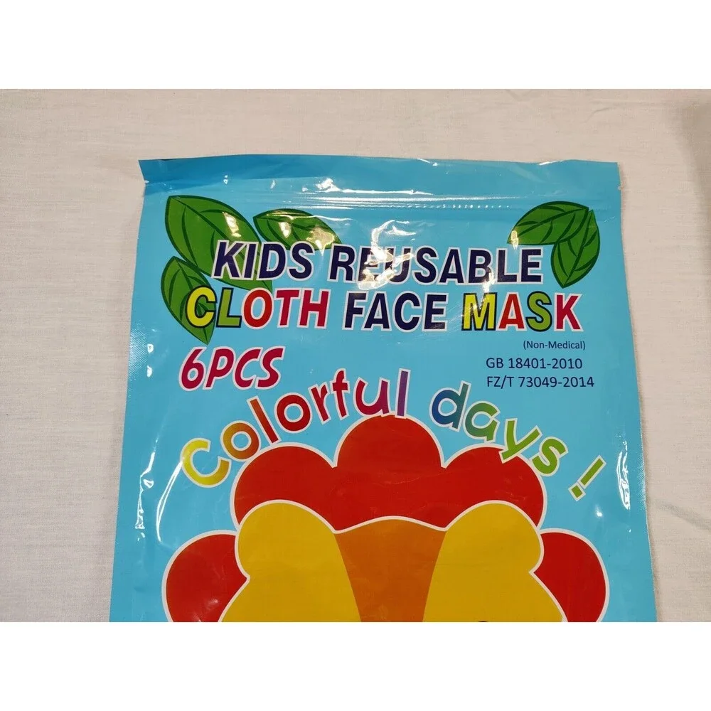 2 Packaged, 6 Masks Kids Reusable Cloth Face Mask Colorful Days Brand New Sealed